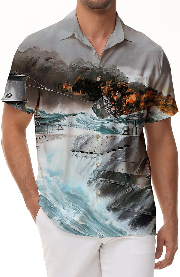 Sailboat in the Storm Men's Hawaiian Shirt Casual Button Top Summer Short Sleeve Shirt Rich Print
