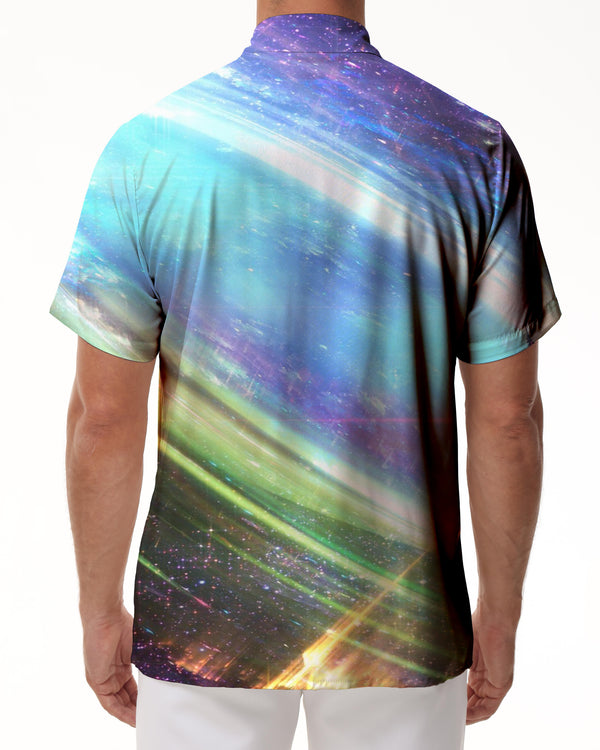 
Fantasy color silver overseas space science fiction men's loose casual Hawaiian button lapel interstellar short-sleeved shirt unique
                