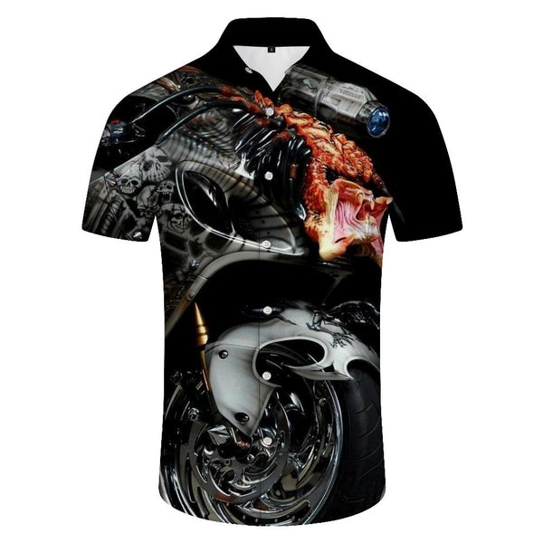 
Horror Undead Motorcycle Skull Men's 3D Printed Pattern Short Sleeve Street Hip Hop Lapel Casual Top Regular Style
                