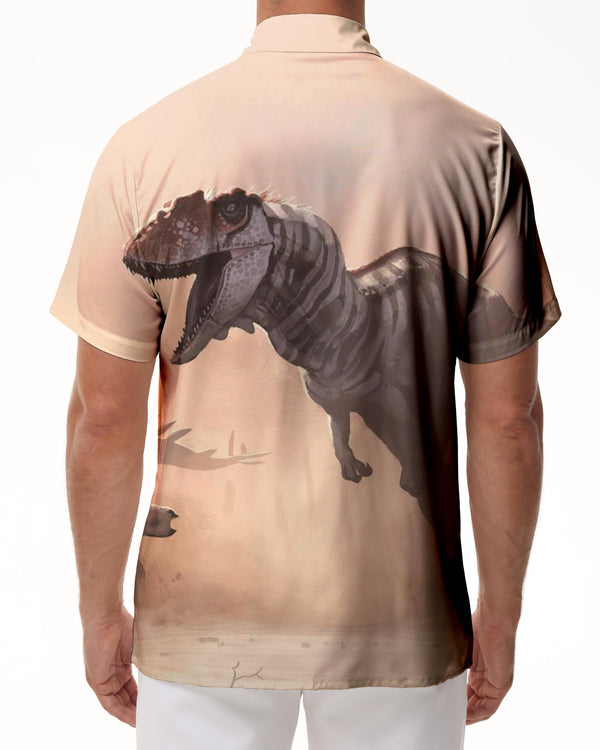
Sandstorm pattern ancient color dinosaur Tyrannosaurus Rex animal men's casual loose Hawaiian short-sleeved shirt tropical rainforest
                