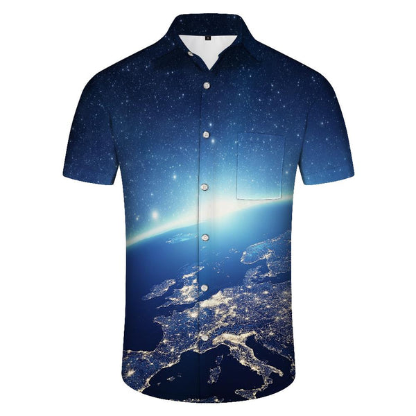 
Summer Beach Casual Short Sleeve Button Shirt Casual Starry Sky Hawaiian Shirt with Pockets Men's Summer Cuban Beach
                