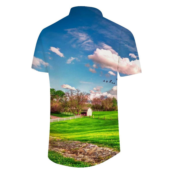 
Beautiful Swiss nature landscape print pattern men's Hawaiian shirt print summer beach casual short sleeve button shirt
                