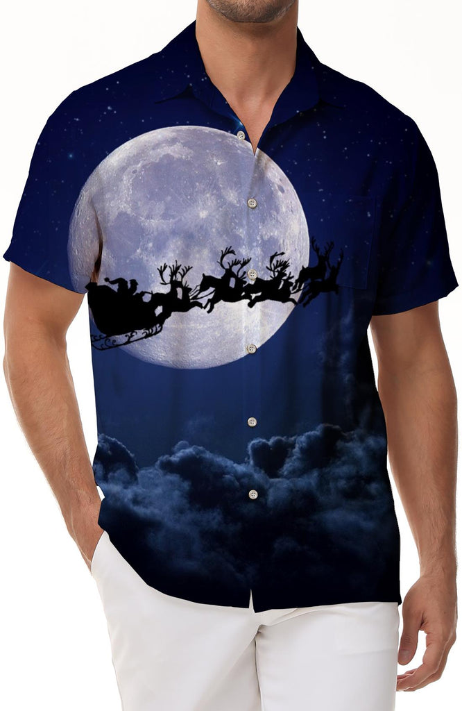 Santa Claus Christmas men's print shirt casual daily travel summer lapel short sleeve