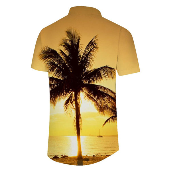 
Coconut Tree Sunset Beach Print Mens Casual Regular Fit Fashion Tropical Beach Shirt Summer
                