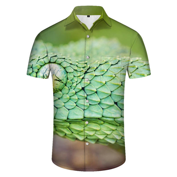 
Scales Toxic Teal Mens Hawaiian Shirt Green Snake Animal Button Down Casual Beach Summer Short Sleeve Shirt Tops
                