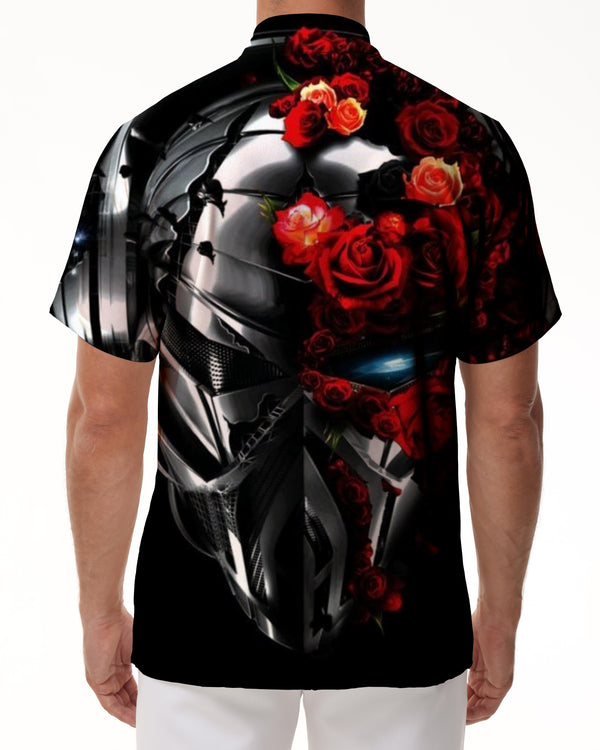 
Summer Men's Gothic Skull Vintage Rose Flower Print Shirt Lapel Button Short Sleeve Shirt Holiday Party Beach Top
                
