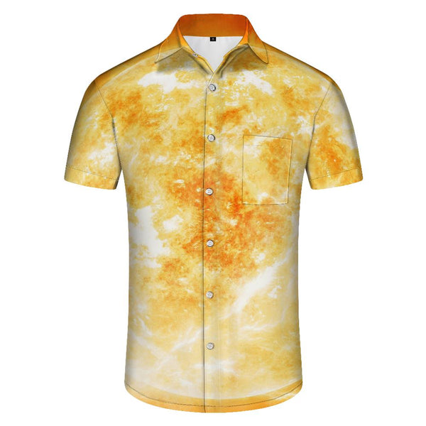 
Gold casual loose men's short-sleeved four-season beach party seaside swimming short-sleeved shirt Hawaiian pocket lapel button summer carnival
                