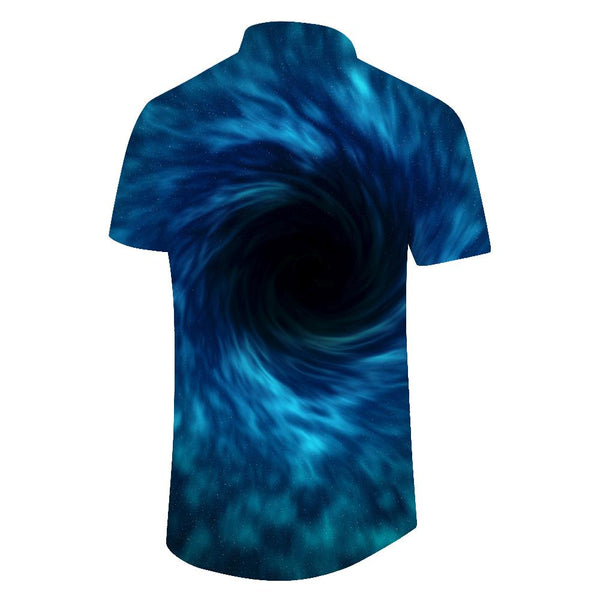 
I'm afraid vortex black hole blue starry sky tropical four seasons Hawaii short-sleeved shirt men's casual button-down shirt short sleeve
                