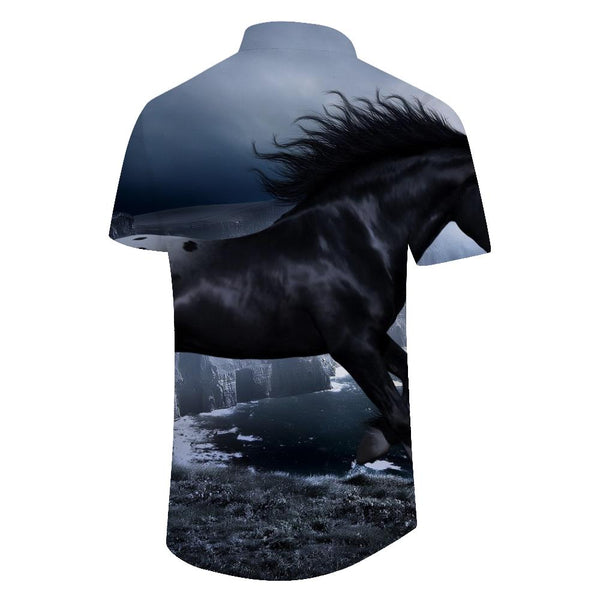 
Fashion Pattern Men's Short Sleeve Clothing 3D Hawaiian Button Lapel Black Horse Fun Fashion Popular Short Sleeve Shirt
                
