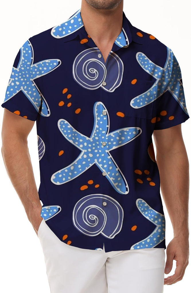Starfish Hawaiian Shirt Casual Short Sleeve Button Shirt for Men with Pockets and Lapel