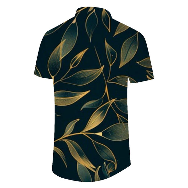 
Black Bamboo Leaf Men's Casual Loose Hawaiian Button Lapel Pocket Fashion Short Sleeve Shirt
                
