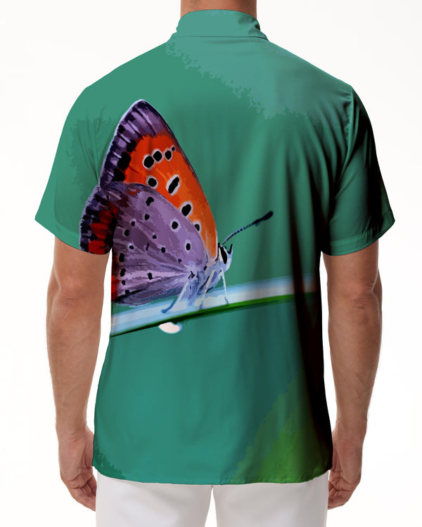 
Light green tree butterfly summer personality men's street shirt short sleeve casual summer beach wear
                