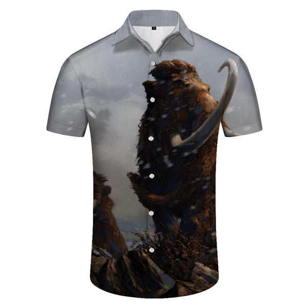 
Snow Mammoth Animal Short Sleeve Casual Loose Men's Hawaiian Lapel Shirt Comfortable Lapel Shirt Casual Beach Clothing Button
                