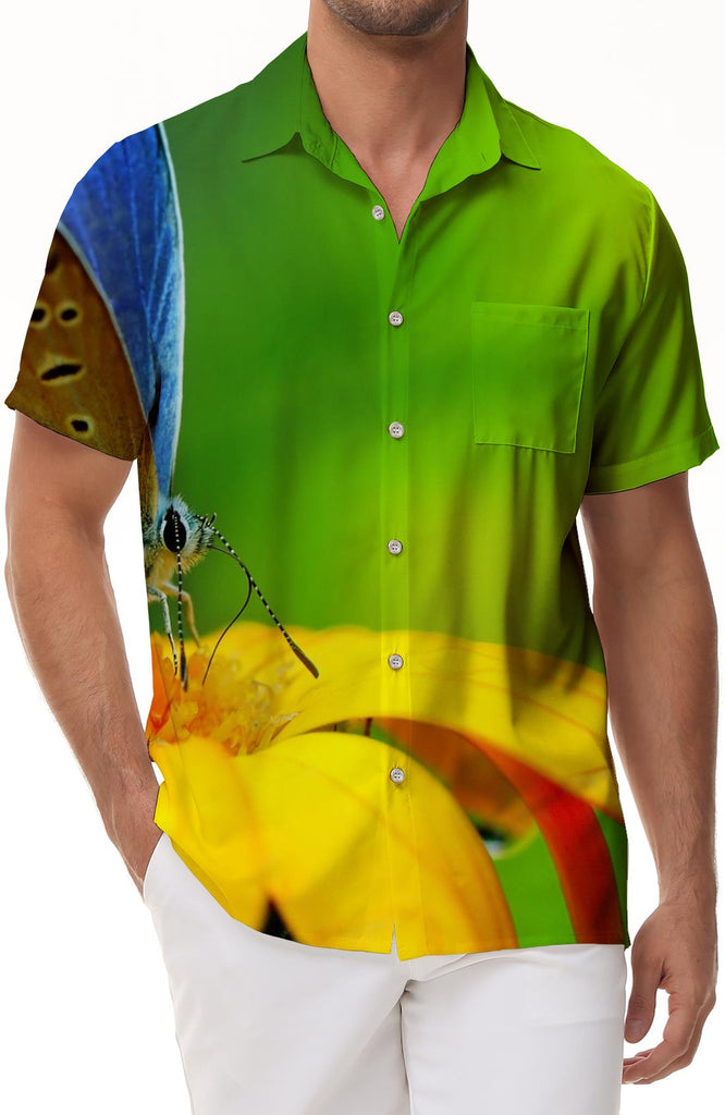 Bee Pollen Series Hawaiian Shirt Men's Daily Loose Street Short Sleeve Beachwear Green