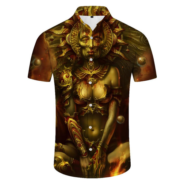 
Funny abstract golden statue men's casual cool short-sleeved Hawaiian tropical fashion breathable short-sleeved shirt beach clothes
                