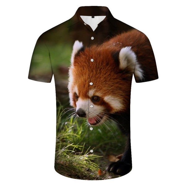 
Casual Red Panda Button Collar Summer Beach Shirt Classic Fit Tops Men's Short Sleeve Shirt Trend
                