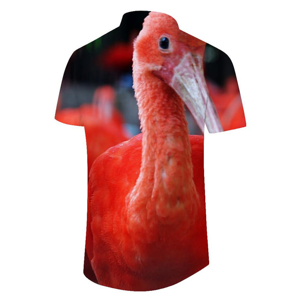 
Water flamingo print pattern button men's short-sleeved shirt Hawaiian tropical four seasons beach short-sleeved shirt fun
                