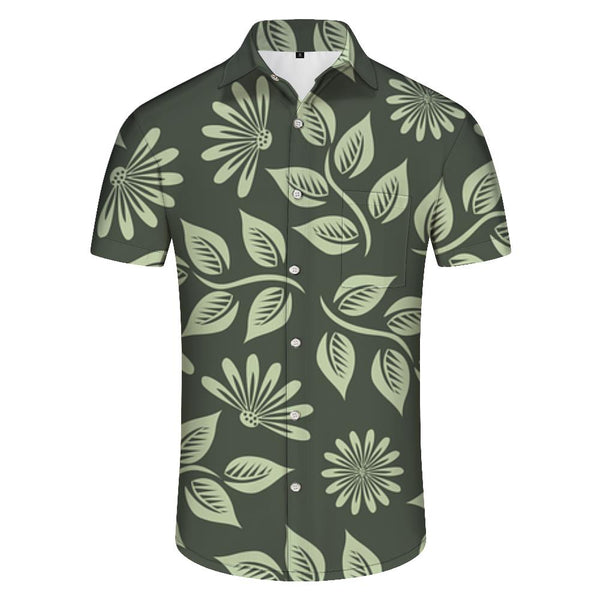 
Green floral Hawaiian pattern 3d digital print men's casual daily travel short sleeve tropical fashion button down lapel shirt
                