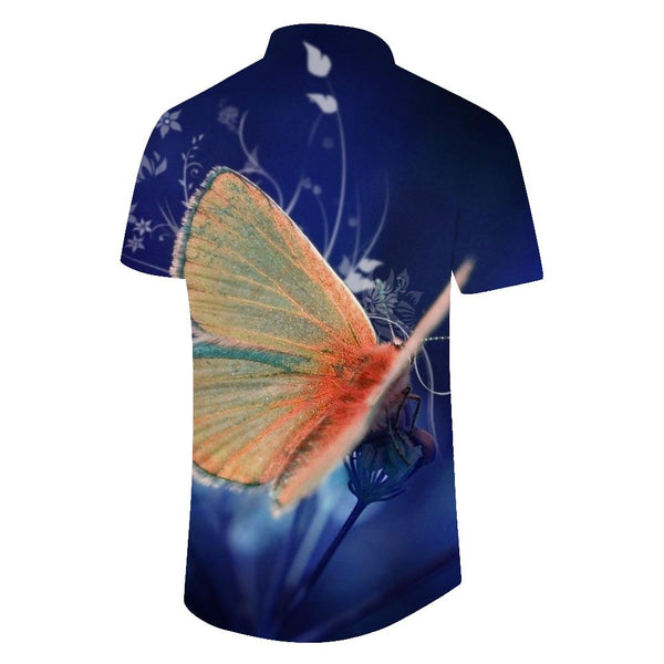 
Blue Tyangbutterfly 3d fashion print men's casual button down shirt short sleeve summer beach shirt short sleeve
                