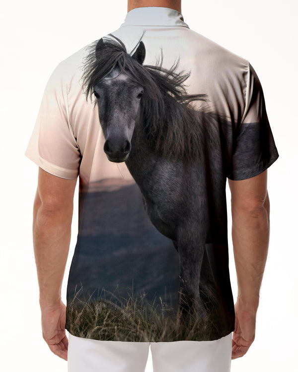 
Gray Horse Tamer Button Lapel Pocket Men's Hawaiian Lapel Style Comfort Regular Fit Animal Pattern Short Sleeve Shirt
                