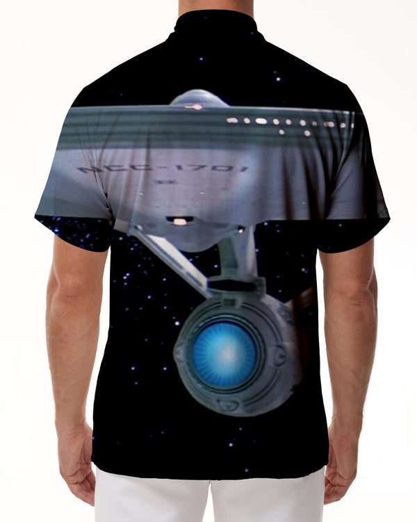 
Fantasy Space Planet and Sci-Fi Interstellar Travel Starship Print Short Sleeve Shirt Black
                