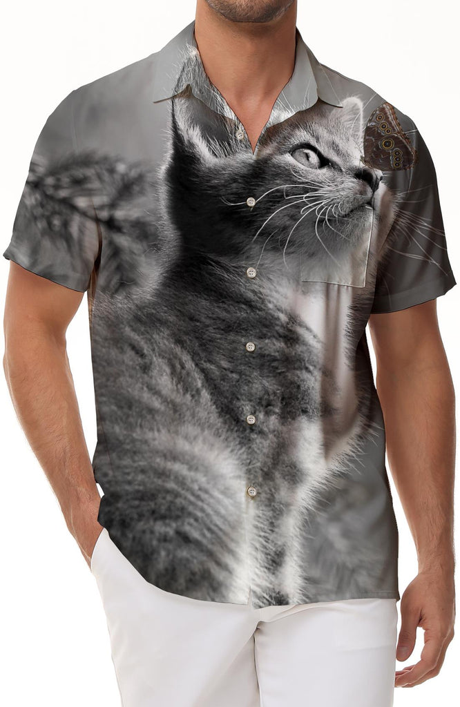 Cat fun Hawaii tropical vacation casual loose men's overseas simple style suitable for beach parties