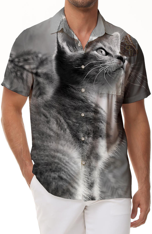 Cat fun Hawaii tropical vacation casual loose men's overseas simple style suitable for beach parties