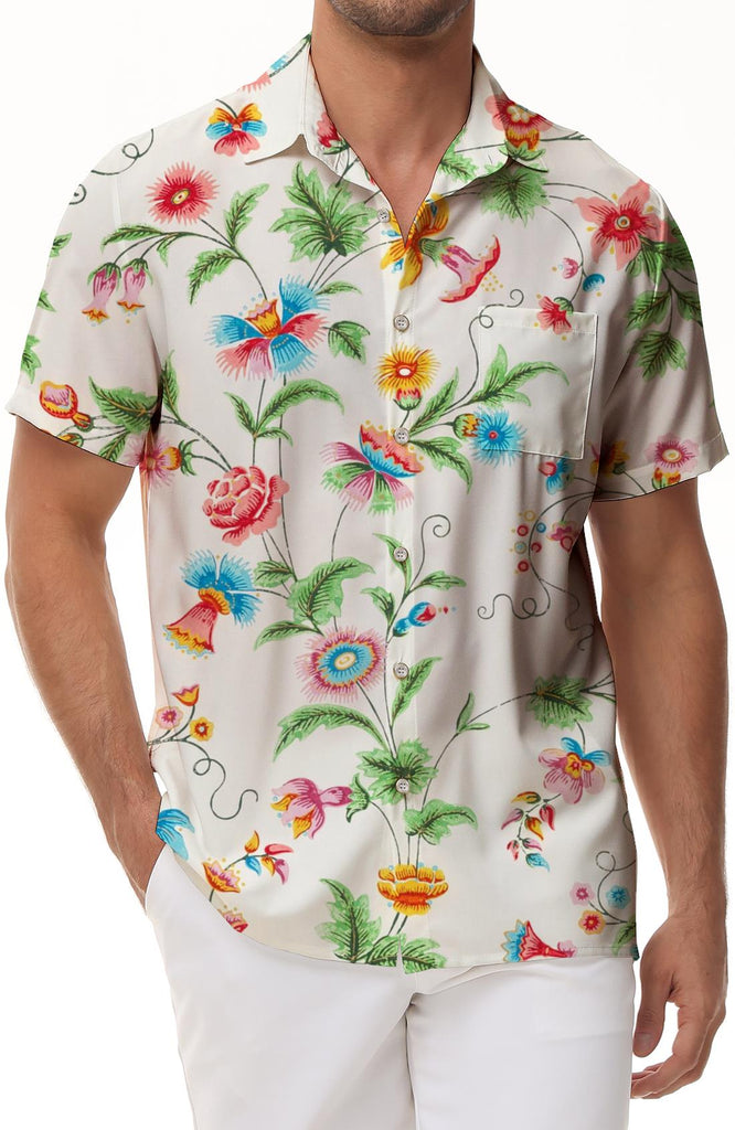 Fashion Men's Hawaiian Shirt Fun Floral Print Casual Loose Summer Shirt Short Sleeve Button Beach Resort Wear