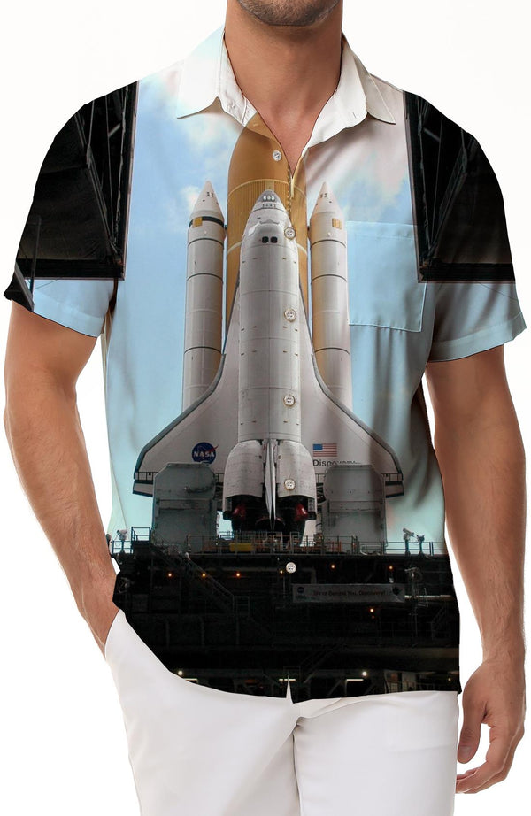 Airplane American Launch Summer Casual Men's Shirt Button-Down Shirt Short Sleeve Tops Suitable for Beach Travel Office