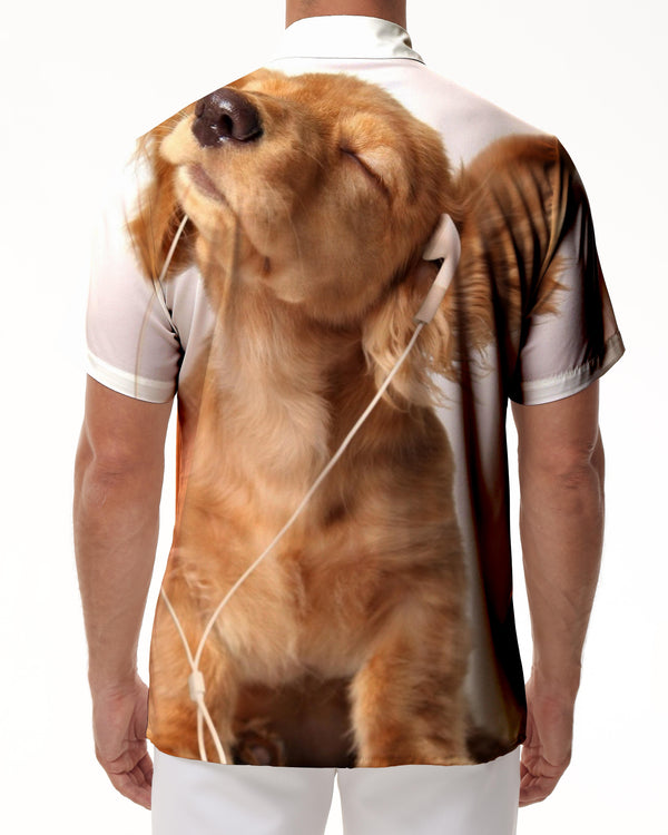 
Fun and stylish golden retriever puppy print pattern men's casual loose shirt pet button down hawaiian beach shirt
                