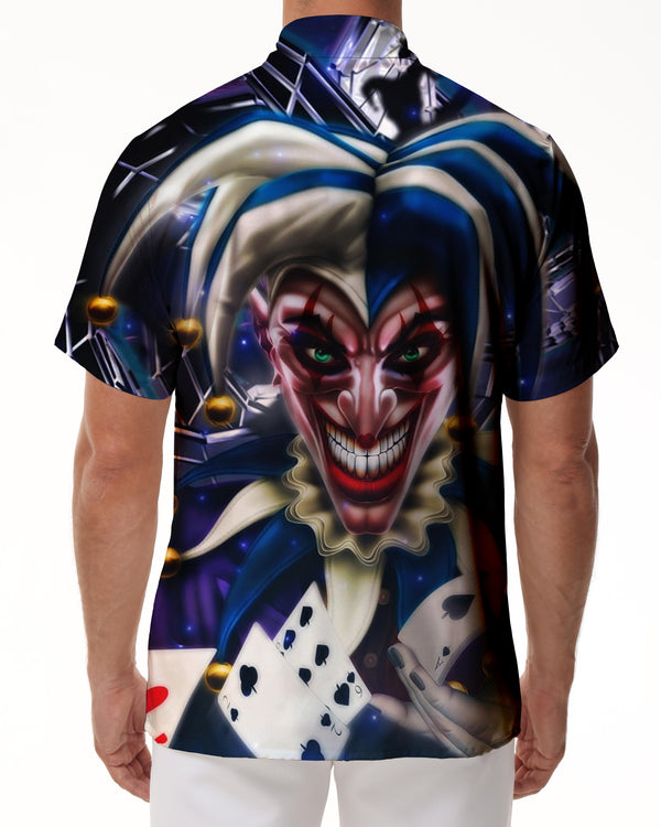 
Banksy imitates Heath Ledger Joker wall graffiti interesting men's short-sleeved casual loose Hawaiian button pocket lapel trend
                