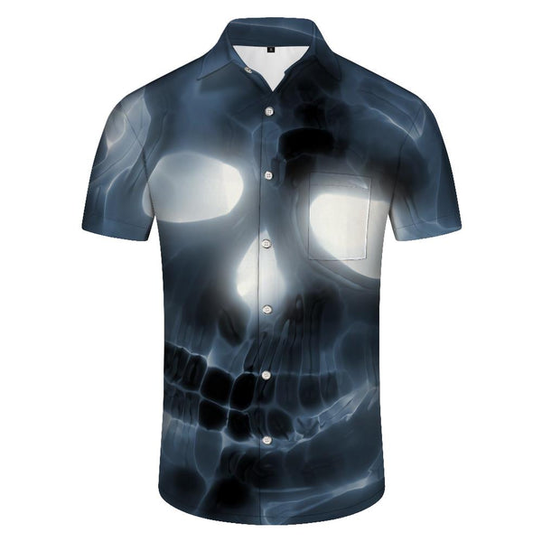 
Horror dark skull face print short-sleeved Hawaiian shirt fashionable beach seaside casual short-sleeved shirt loose
                