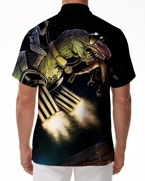 
Personalized 3D digital printing mount Tyrannosaurus Rex black Hawaiian casual daily travel loose short-sleeved shirt men
                