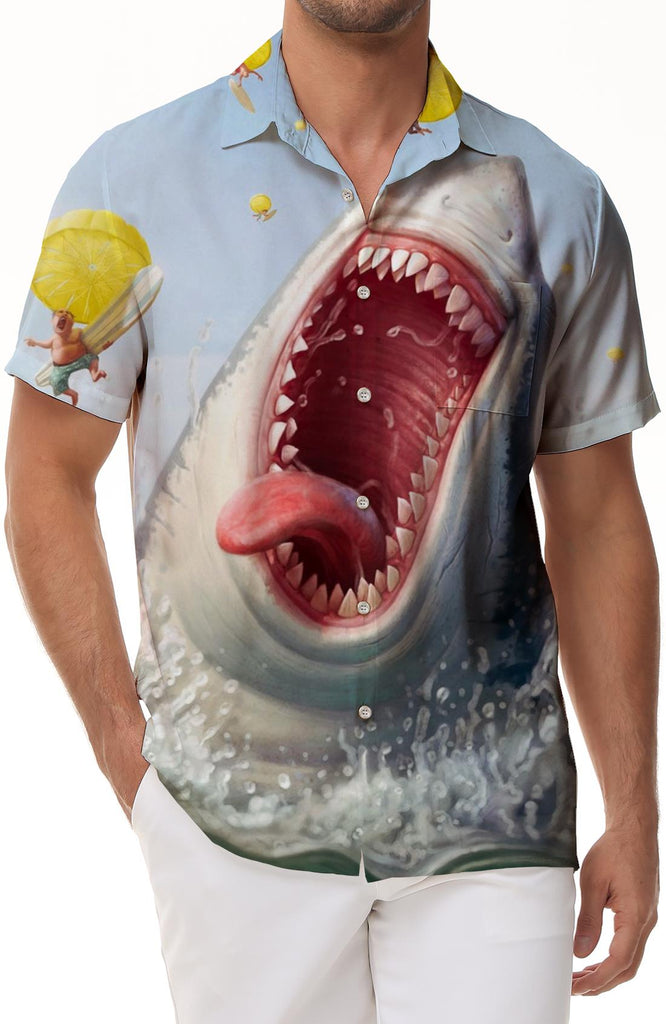 Underwater Shark Men Shirt Short Sleeve Casual Shirt Men Shirt Summer Beach Hawaiian Shirt With Pockets