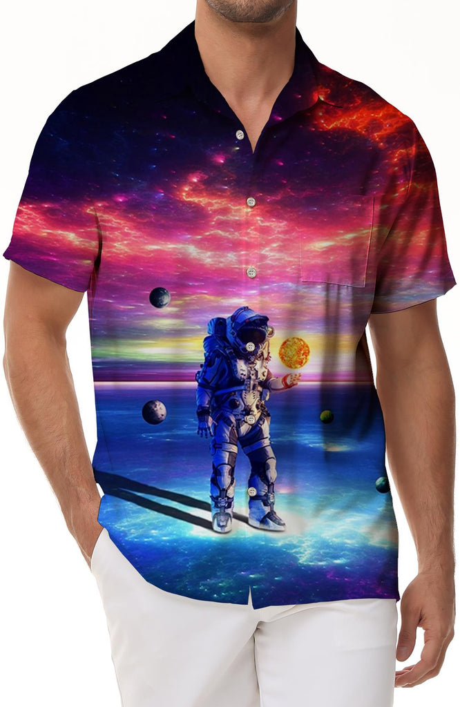 Galaxy Astronaut Astronaut Casual Button Hawaiian Shirt Men's Art Fashion Design Short Sleeve