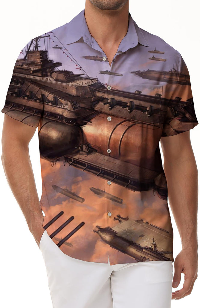 Jet Fighter Mens Hawaiian Shirt Tops Vintage Short Sleeve Beach Shirt Button-Down Casual
