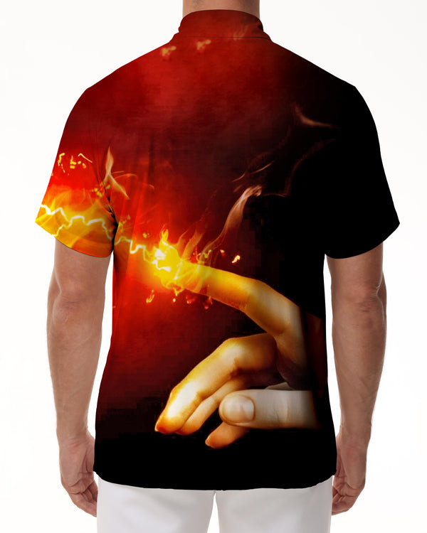 
New men's matching printed shirt lapel short sleeve loose casual comfortable simple fashion top
                