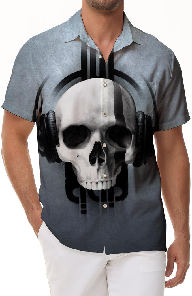 Black and white skull music men's fashion casual short-sleeved shirt summer essential items