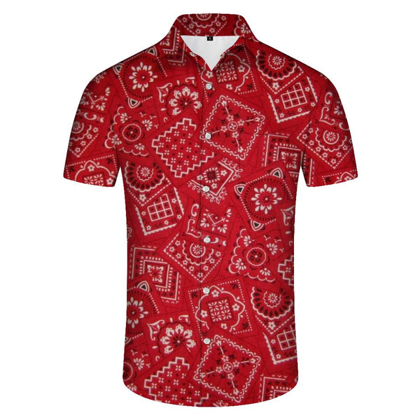 
Short-sleeved pattern men's casual red summer print shirt short-sleeved regular style casual with lapel
                