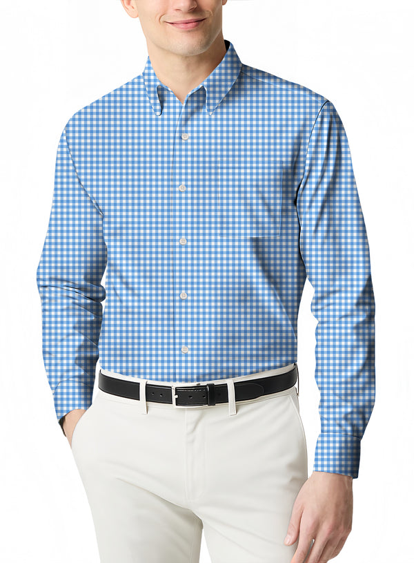 Soft Cotton Long Sleeve Polo with a Casual Micro Print for Men