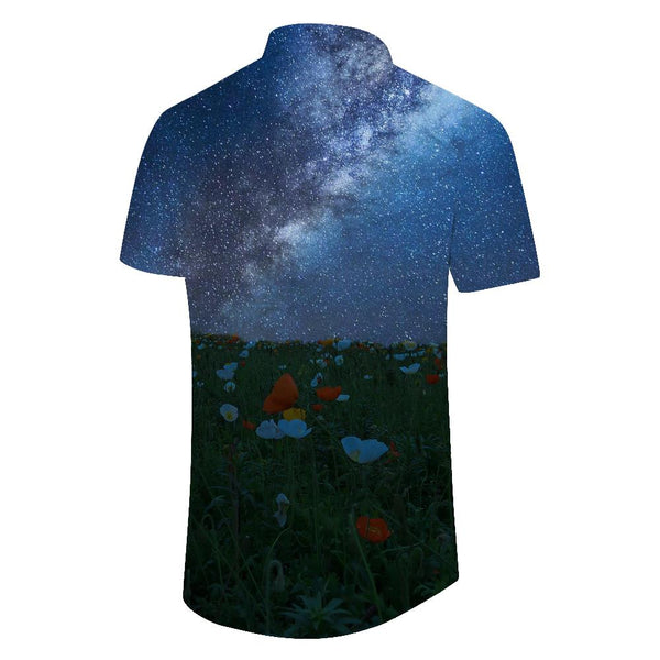
Galaxy Flower Sea Short Sleeve Shirt Fashion Hawaiian Tropical Digital Print Lapel Pocket Button Beach Seaside Top
                