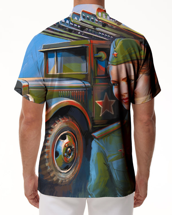 
Veteran Retired Soldier Button Down Hawaiian Short Sleeve Men's Hawaiian Shirt Shirt Collection
                