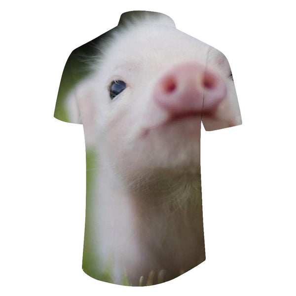 
Sweet and Cute Piglet Top Style Collar Short Sleeve Shirt Men's Casual Button-down Hawaiian Short Sleeve Beach Pink
                