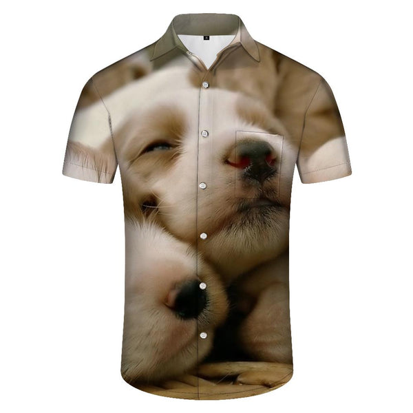 
Cute Puppy Print Men's Casual Simple Loose Street Shirt Button-down Summer Hawaiian Style Short Sleeve
                