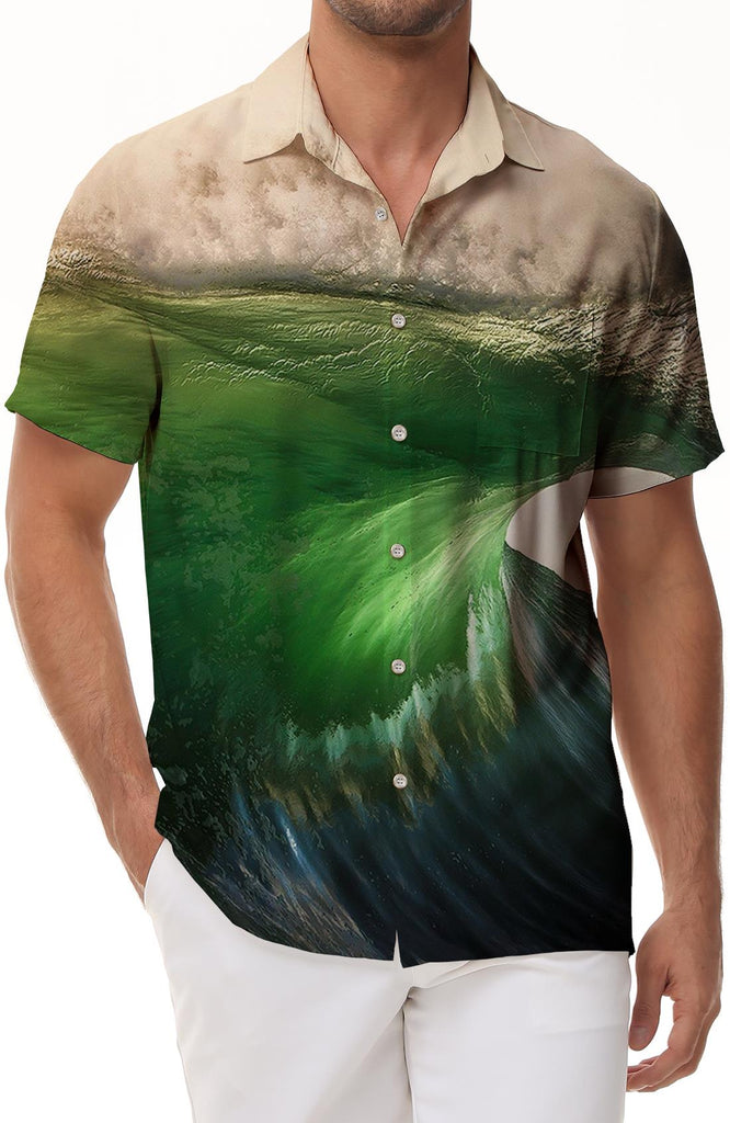 Surf Regular Fit Camp Beach Shirt Top Hawaiian Button Shirt Ocean Green