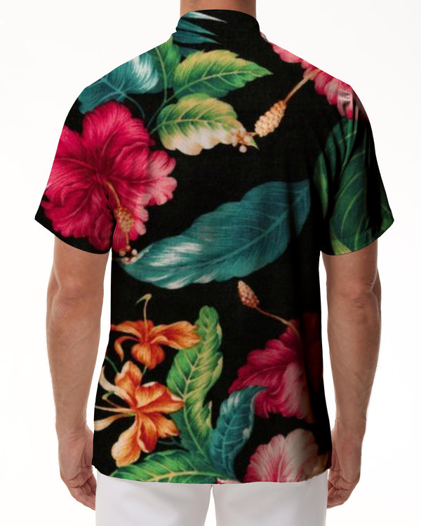 
Men's trendy casual style short-sleeved beach shirt retro fun Hawaiian print lapel button-down shirt short sleeves
                