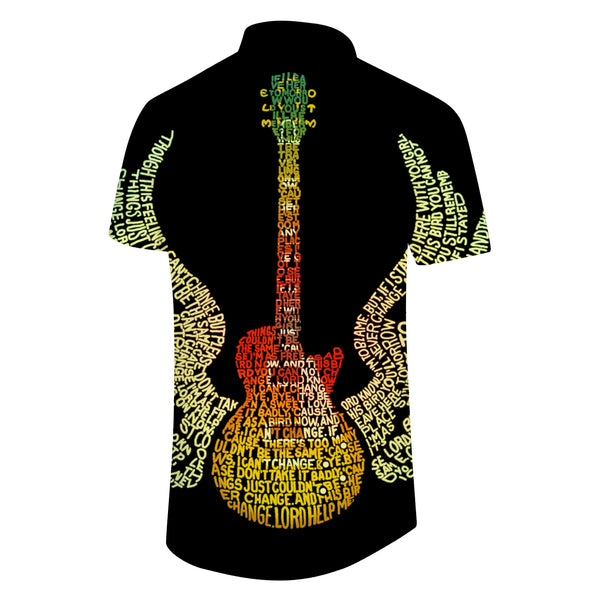 
Black fluorescent stitching music guitar short-sleeved men's beach top 3D printing summer shirt suitable for music festival barbecue party leisure travel
                