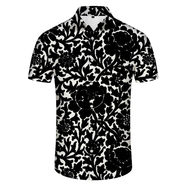
Patterned black pattern cool hip-hop fashion men's casual daily street travel short-sleeved shirt tropical Hawaiian button lapel seaside top
                