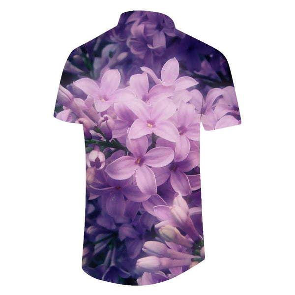 
Digital Print Hawaiian Shirt Summer Beach Casual Short Sleeve Button Down Shirt Blooming Purple Flowers
                