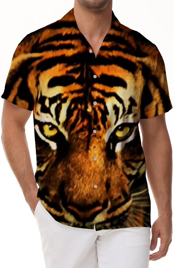 Siberian Tiger Fierce 3D Printed Button Shirt Men's Breathable Short Sleeve Hip Hop Street Style Shirt Tops